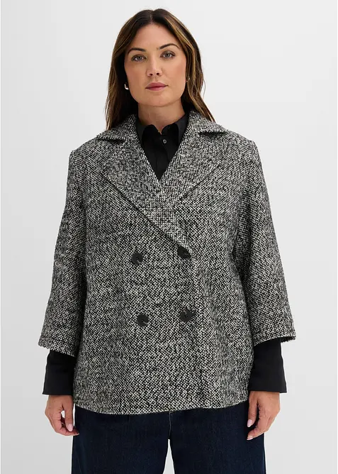 Caban effetto tweed con polsini in maglia, bonprix