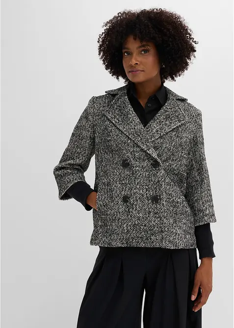 Caban effetto tweed con polsini in maglia, bonprix
