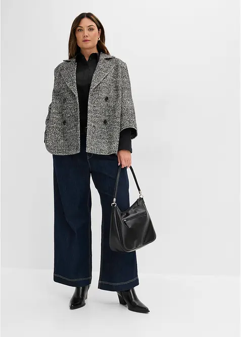 Caban effetto tweed con polsini in maglia, bonprix