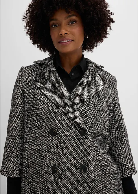 Caban effetto tweed con polsini in maglia, bonprix