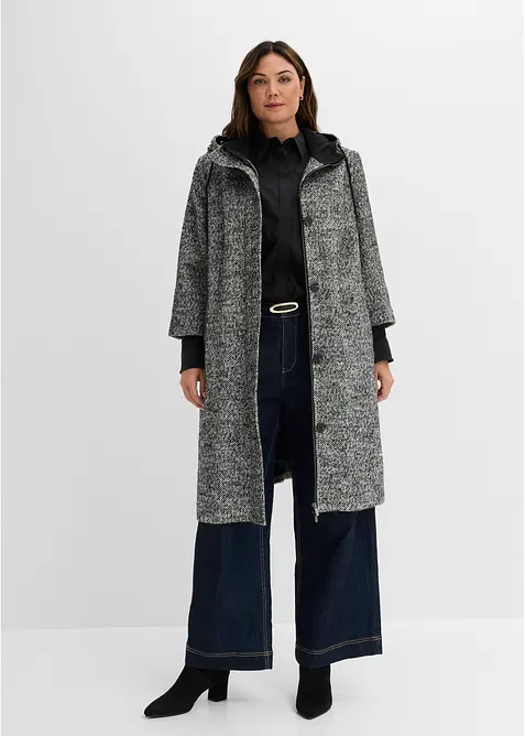 Cappotto effetto tweed con polsini in maglia, bonprix