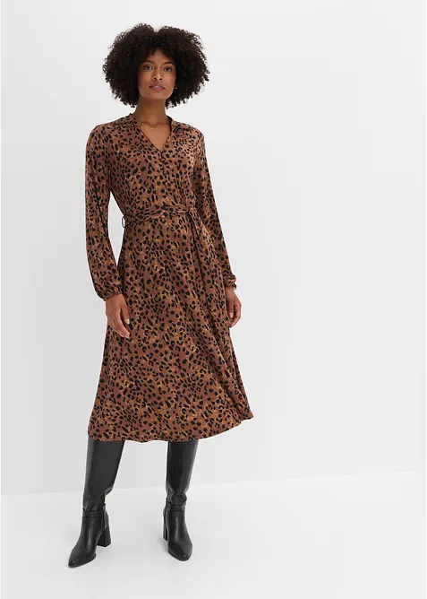 Abito in jersey leopardato con laccetto sottile in vita, bonprix