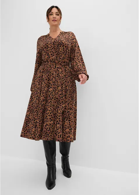 Abito in jersey leopardato con laccetto sottile in vita, bonprix
