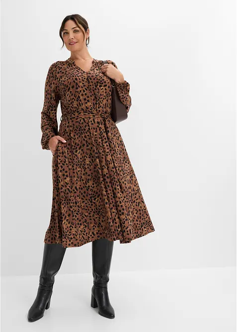 Abito in jersey leopardato con laccetto sottile in vita, bonprix