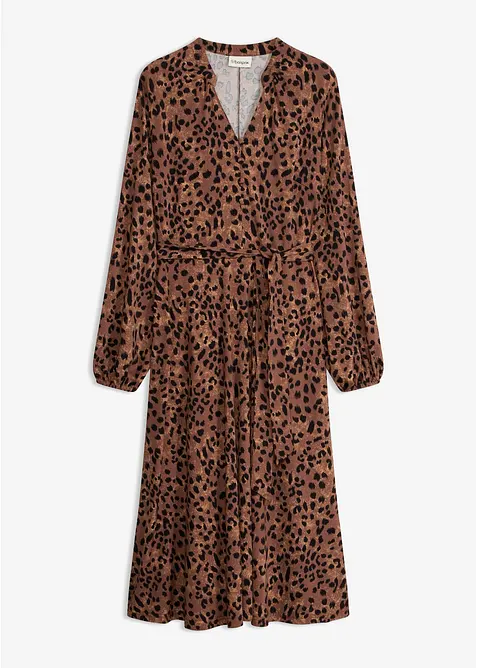 Abito in jersey leopardato con laccetto sottile in vita, bonprix