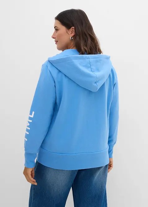 Felpa con zip e cappuccio in misto cotone biologico elasticizzato, bonprix