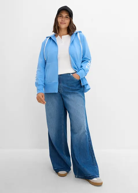 Felpa con zip e cappuccio in misto cotone biologico elasticizzato, bonprix