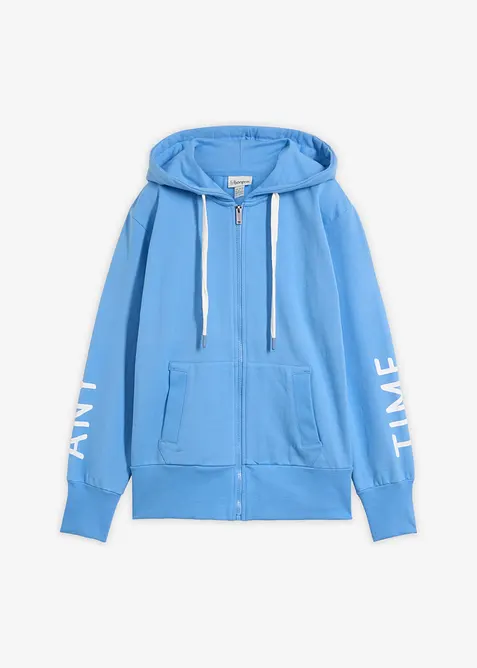 Felpa con zip e cappuccio in misto cotone biologico elasticizzato, bonprix
