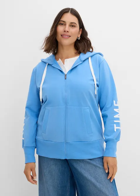 Felpa con zip e cappuccio in misto cotone biologico elasticizzato, bonprix