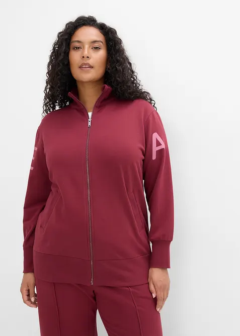 Felpa con zip in misto cotone biologico elasticizzato, bonprix