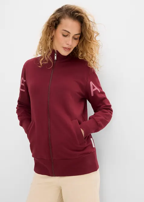 Felpa con zip in misto cotone biologico elasticizzato, bonprix