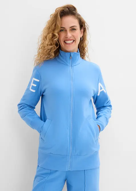 Felpa con zip in misto cotone biologico elasticizzato, bonprix