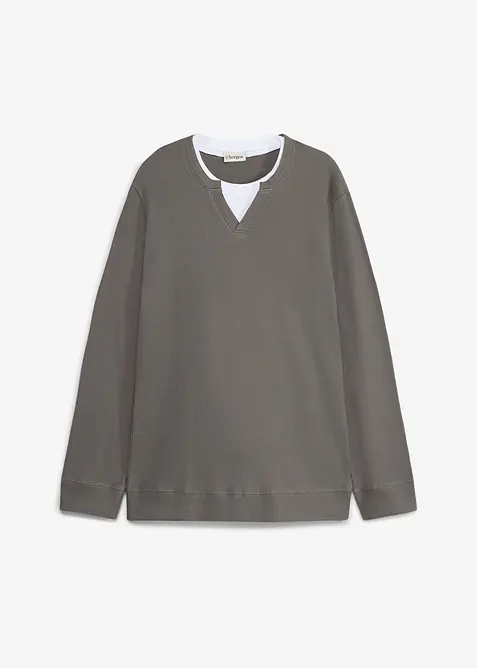 Maglia a maniche lunghe a nido d&rsquo;ape, effetto 2-in-1, in puro cotone, bonprix