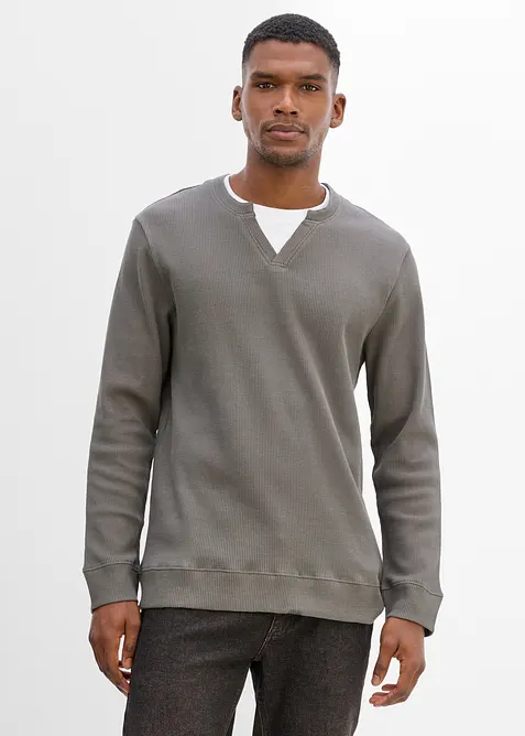 Maglia a maniche lunghe a nido d&rsquo;ape, effetto 2-in-1, in puro cotone, bonprix
