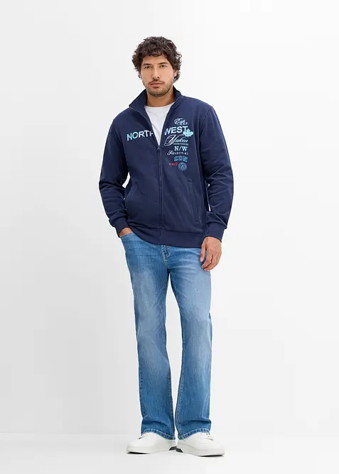 Felpa con zip e colletto dritto in puro cotone, bonprix