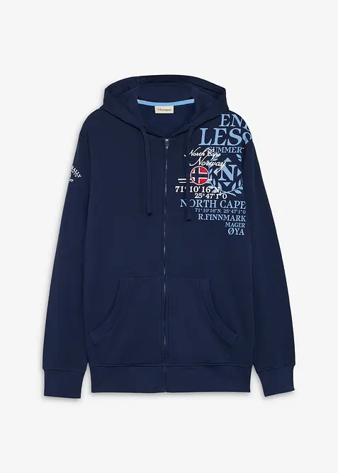 Felpa con zip e cappuccio in puro cotone, bonprix