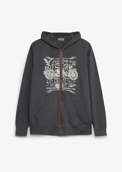 Felpa con zip e cappuccio in puro cotone, bonprix