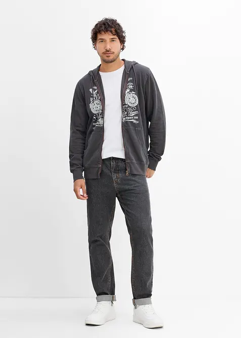 Felpa con zip e cappuccio in puro cotone, bonprix