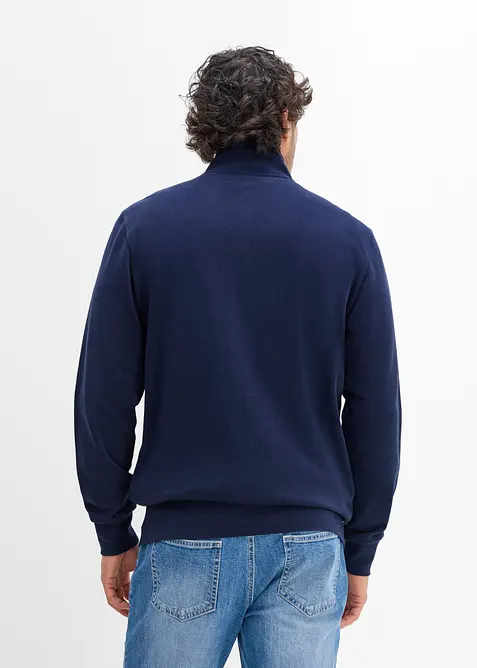 Felpa con zip e colletto dritto in puro cotone, bonprix
