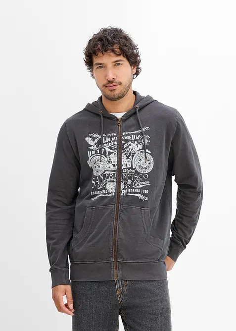 Felpa con zip e cappuccio in puro cotone, bonprix