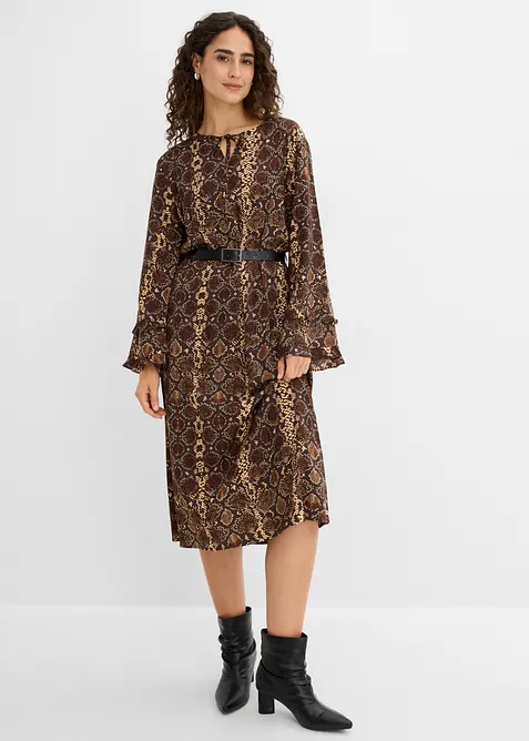 Abito midi in misto viscosa fine con cintura, bonprix