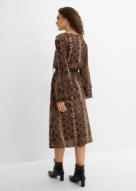 Abito midi in misto viscosa fine con cintura, bonprix
