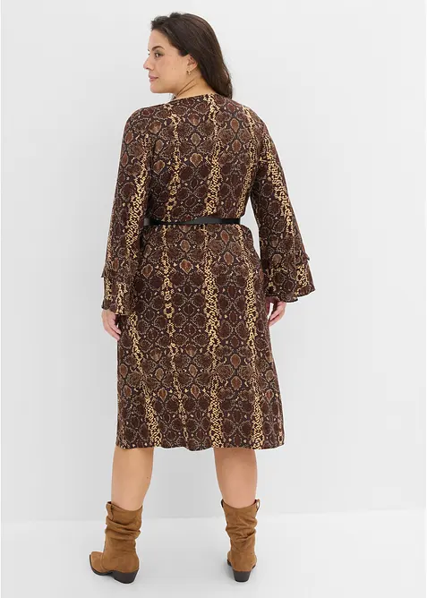 Abito midi in misto viscosa fine con cintura, bonprix
