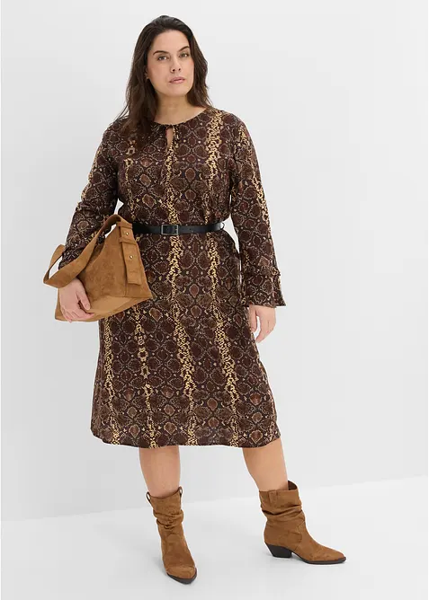 Abito midi in misto viscosa fine con cintura, bonprix