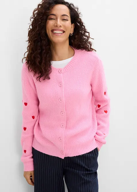 Cardigan con ricami a forma di cuore, bonprix
