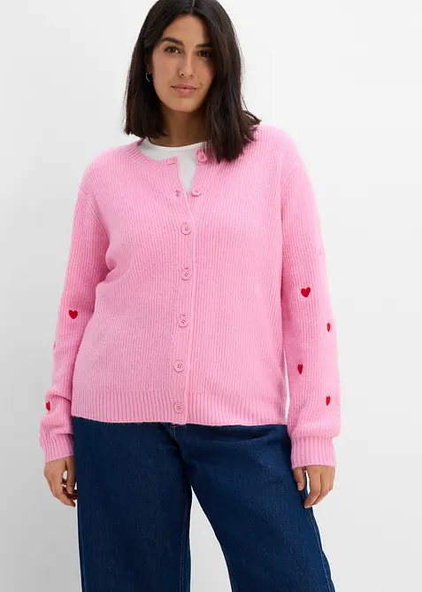 Cardigan con ricami a forma di cuore, bonprix