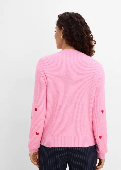 Cardigan con ricami a forma di cuore, bonprix
