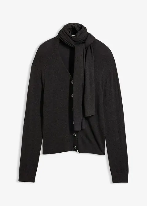 Cardigan in maglia fine con sciarpina, bonprix