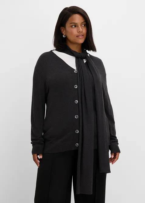 Cardigan in maglia fine con sciarpina, bonprix