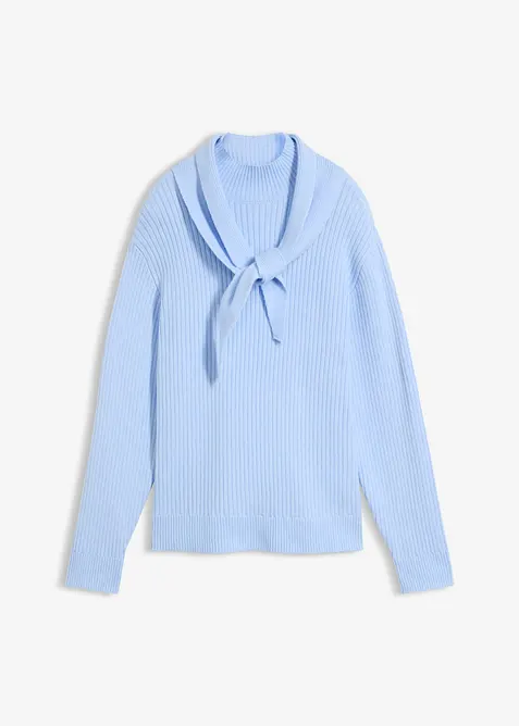 Maglione in  filato grosso con colletto alto e dettaglio a foulard, bonprix