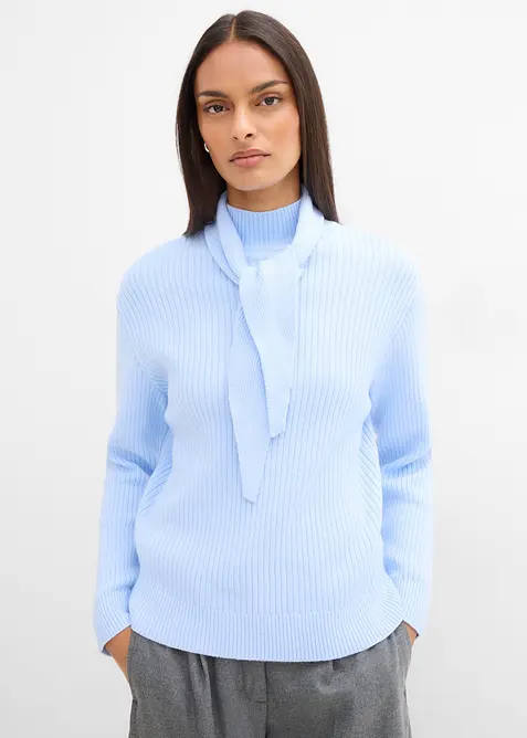 Maglione in  filato grosso con colletto alto e dettaglio a foulard, bonprix