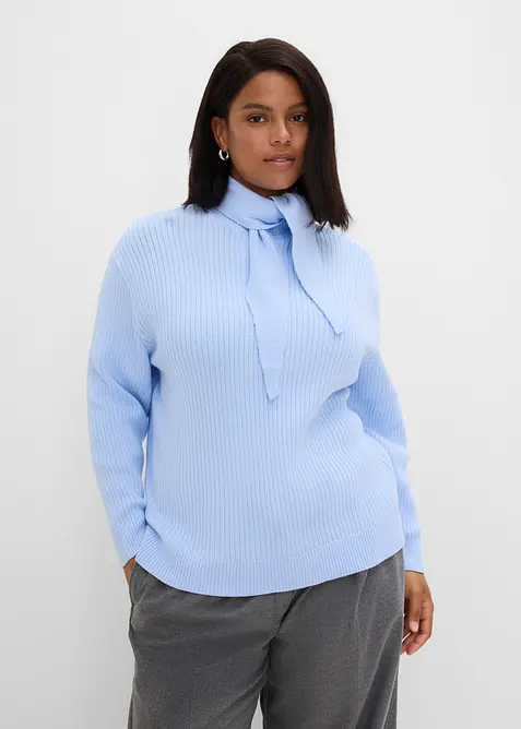 Maglione in  filato grosso con colletto alto e dettaglio a foulard, bonprix