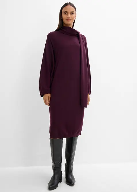 Abito in maglia di misto viscosa  con dettaglio a sciarpa, bonprix