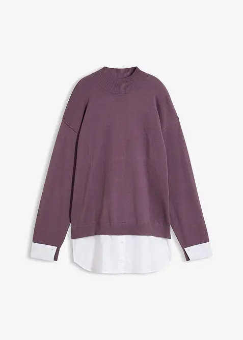 Maglione oversize con inserto effetto camicia, bonprix