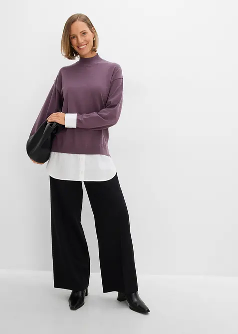 Maglione oversize con inserto effetto camicia, bonprix