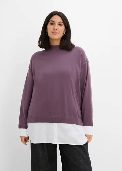 Maglione oversize con inserto effetto camicia, bonprix