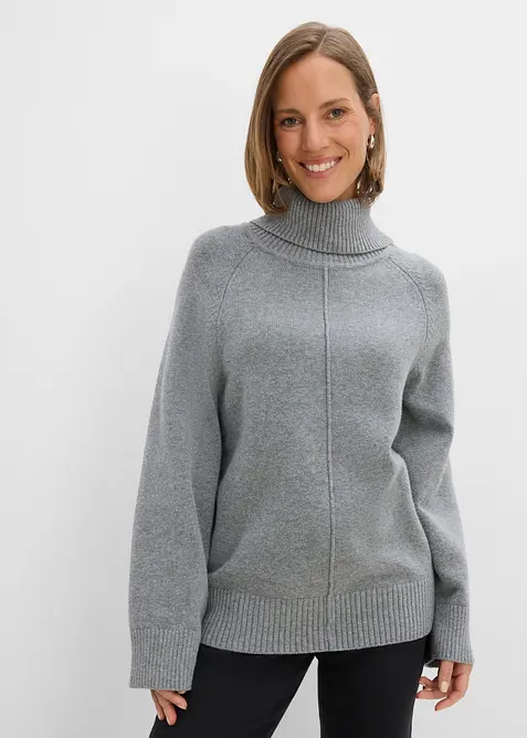 Maglione a collo alto con cucitura decorativa, bonprix
