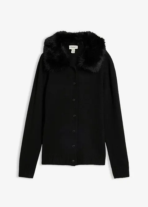 Cardigan sciancrato con collo in ecopelliccia, bonprix