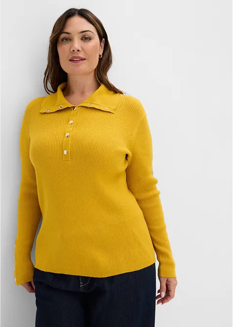 Maglione a polo con percentuale di viscosa, bonprix