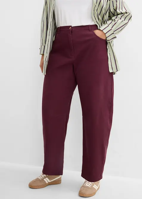 Pantaloni barrel a vita alta in twill di misto cotone, bonprix