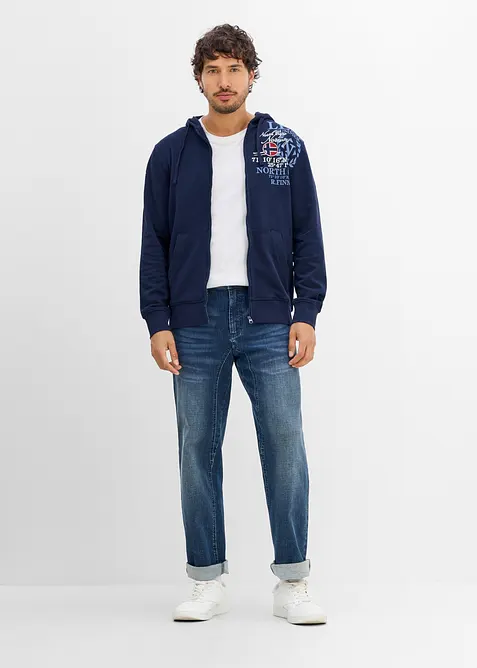 Felpa con zip e cappuccio in puro cotone, bonprix
