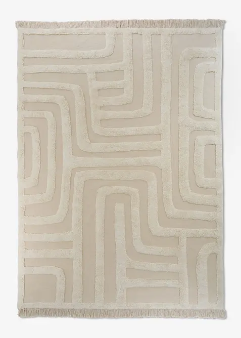 Tappeto in cotone con struttura a rilievo e frange, bonprix