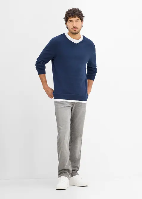 Maglione in filato fine con scollo a V (pacco da 2), bonprix