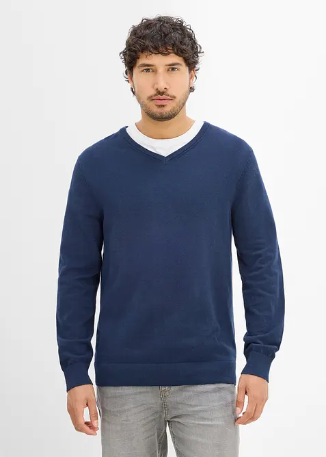 Maglione in filato fine con scollo a V (pacco da 2), bonprix