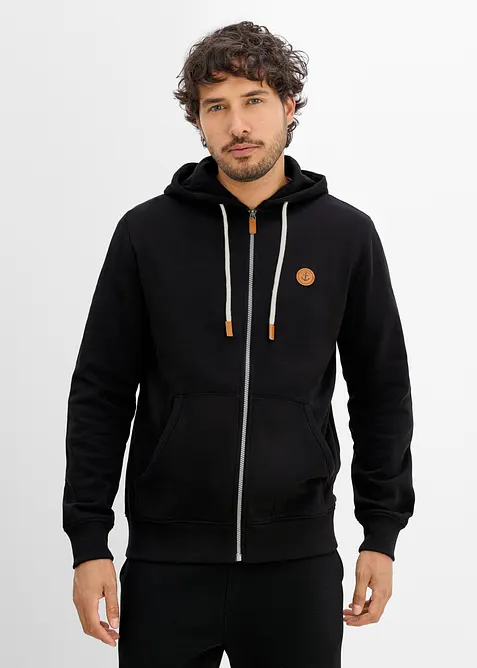 Felpa con zip, cappuccio e dettagli in similpelle, bonprix