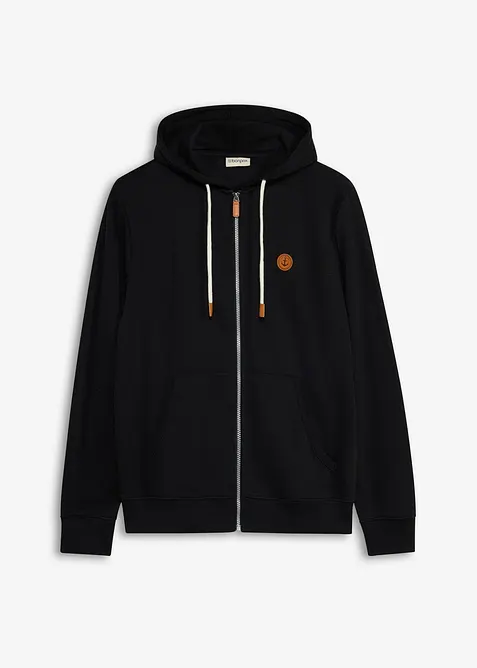 Felpa con zip, cappuccio e dettagli in similpelle, bonprix